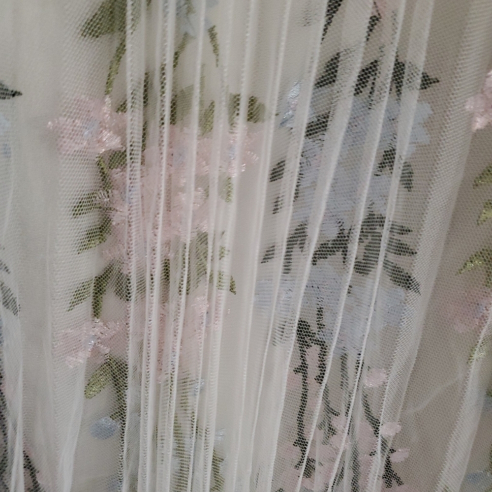 Moon Collection Cream Tulle Midi Skirt with Pink & Green Floral Embroidery - Picture 2 of 2